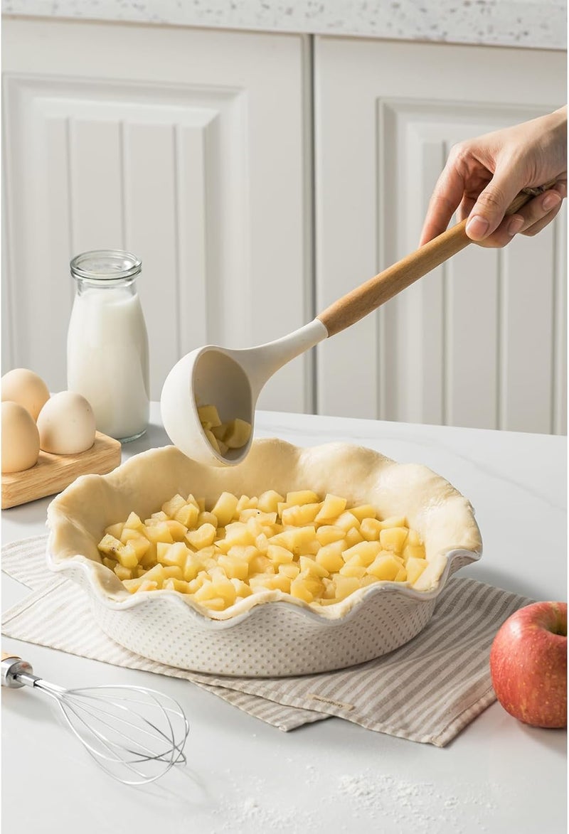 MIKIGEY Ceramic Deep Pie Pan for Baking, 11 inch Porcelain Pie Dish for Apple Pie, Oven & Dishwasher Safe, 48 Ounce Deep Plate for Kitchen, Non-Stick Pie Pans,Off-White, Embossed Dots - Image 2